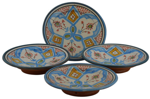 Moroccan Spanish Ceramic Plates Handmade Appetizer Tapas Set Of 4 Black 6 inch 