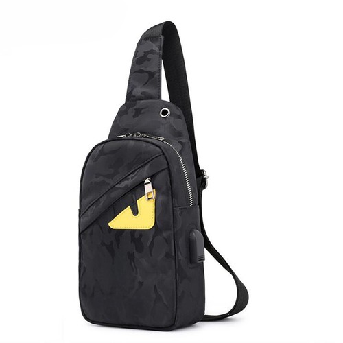 Mens Canvas Travel Casual USB Chest Bags Messenger Crossbody Shoulder Sling bags