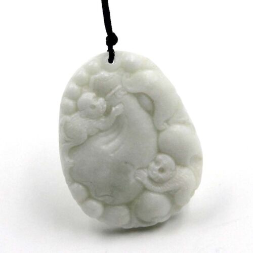 White Jade Lucky Chinese Zodiac Monkey Money Peach Amulet Pendant Talisman 