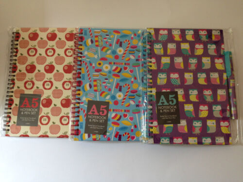 3 x A5 Hardbacked Hard Back Book Notebook & Matching Pens 120 pages per book 