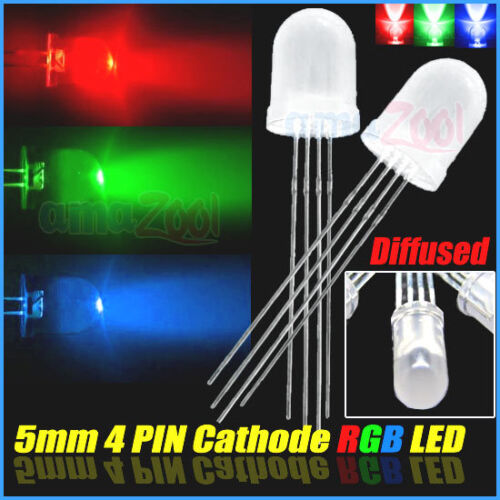 50pcs x 5mm 4 pin RGB Diffused Common Cathode LED Red Green Blue 