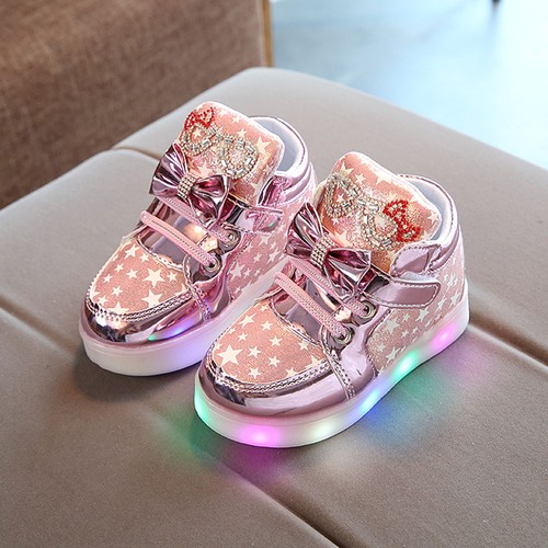 New Child Kids Luminous Sneakers Baby Girl Leather Lighted Crib Shoes Trainers