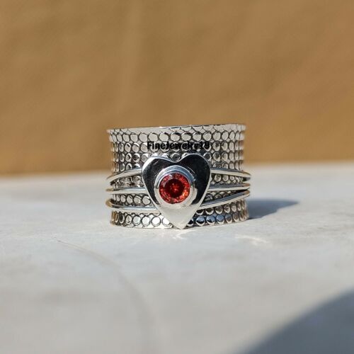 Garnet Ring 925 Sterling Silver Spinner Ring Meditation Statement Jewelry A396