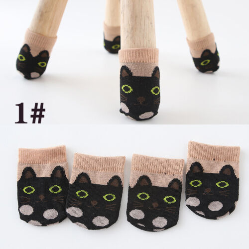 4Pcs Durable Socks Cotton Cartoon Knit Chair Leg Cover Foot Anti-slip Home