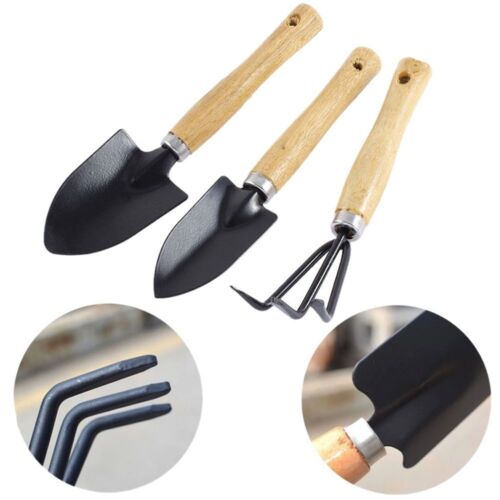 1 Set Spade Plant Tool Wooden 3pcs Handle Garden Tools Shovel Trowel Rake 