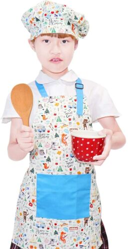 Kids Apron and Chef Hat Set Children Girls Boys Cooking Baking Painting Aprons 