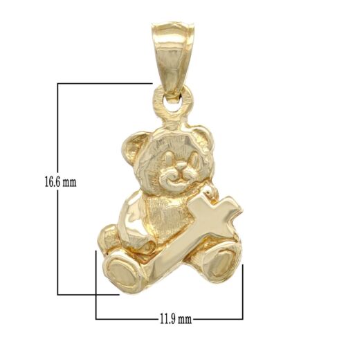 14k Yellow White or Rose Gold Cross Teddy Bear Pendant