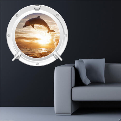DOLPHIN SEA PORTHOLE Full Colour Wall Sticker Decal Transfer Mural Bathroom Suit 