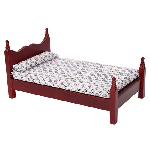1:12 Mini Rojo muñeca casa muebles cama Individual De Madera Accesorio Para Muñecas