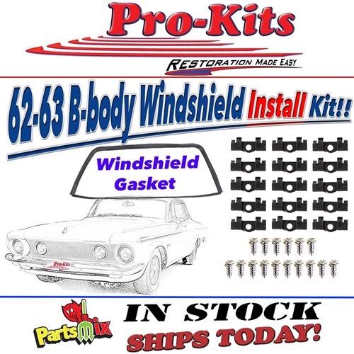 62 Dart 63 Polara 62 63 Belvedere Fury Savoy Windshield Gasket Seal w CLIP KIT