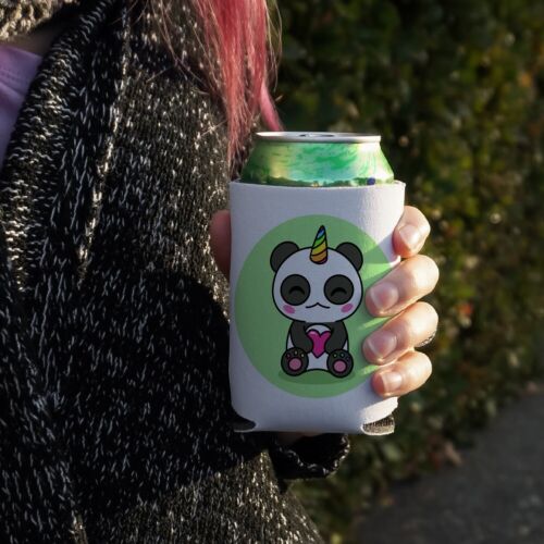 Cute Kawaii Unicorn Panda Holding Heart Can Cooler Drink Hugger Insulated Holder 