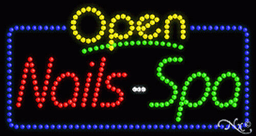 NEW “OPEN NAILS-SPA/" 32x17 SOLID//ANIMATED LED SIGN W//CUSTOM OPTIONS 25410