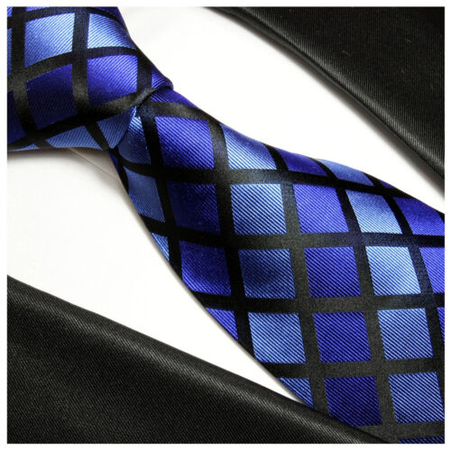 blaue Seidenkrawatte 480 Paul Malone Krawatte blau schwarz kariert Seide