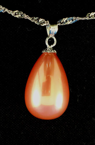 Stunning Pink Teardrop Shell Pearl Pendant Solitaire 12x18mm Extreme High Luster 
