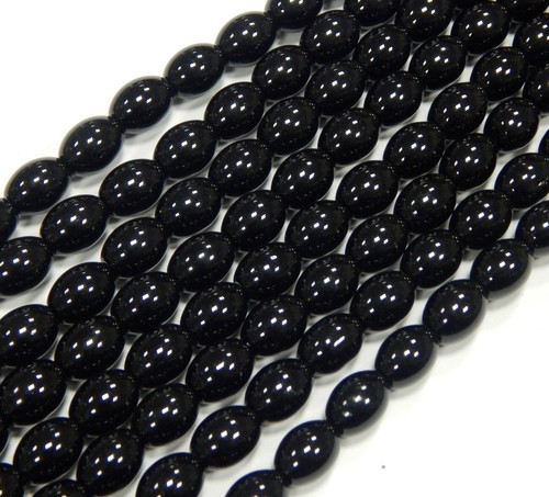 35 Onyx Schwarz Perlen Poliert Halbedelstein 10 x 6 mm Oval Schmucksteine R386