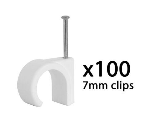 7 MM WHITE ROUND COAX CABLE CLIPS RG6 CABLE sky freesat  x 100 