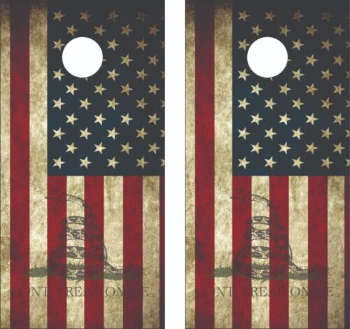 Gadsden Dont Tread on Me USA Flag Cornhole Board Skin Wrap Decal SET Laminated 