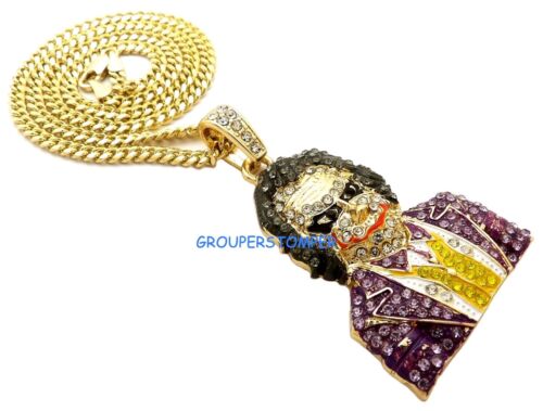 Joker New Crystal Rhinestone Pendant with 24 Inch Long Cuban Link Necklace