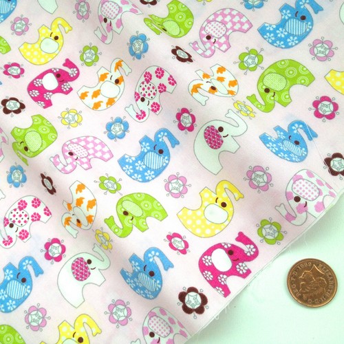 PER FQ or 1//2 metre NELLIE Elephant childrens//nursery 100 /% cotton fabric