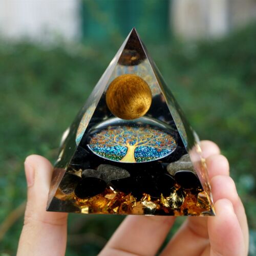 HANDMADE Tiger Eye Crystal Sphere /& Obsidian Quartz Orgone Pyramid 60MM Reiki En