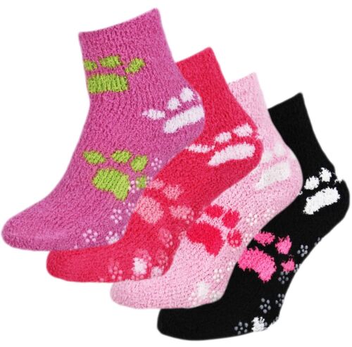LADIES Soft Touch Comfort Fleece Paw Bed Lounge Grip Sole Slipper Socks One Size 