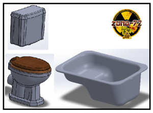 3D wc  1/35 1/72 1/48 wc,Set-1 bathtub Set-1 bañera 