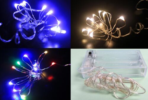 Warm// White// Multi Color 5 Ft  10 LED Micro Silver Wire LED String Fairy Lights