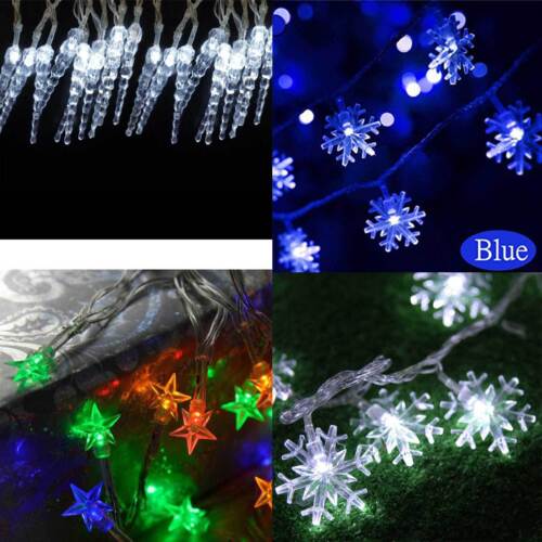 20 LED Christmas Lights Battery Fairy Snowflake Stars Ice Drop Effect Tree Decor