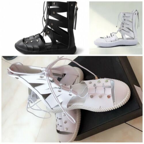 Details about  / Roman Women/'s Studded Gladiator Sandals Leather Rivet Boots Lace Up Zip Shoes