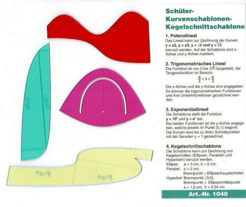 Schüler-Kurvenschablonen Kegelschnittschablone Parabelschablone Hyperbeln 
