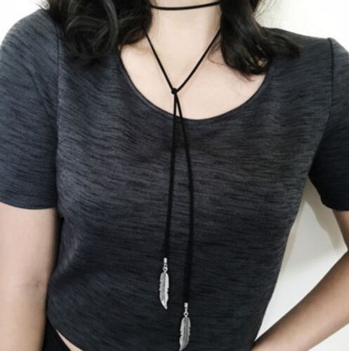 5mm silver gold Black Suede Cord String Wrap Bolo Tie Lariat Choker Necklace