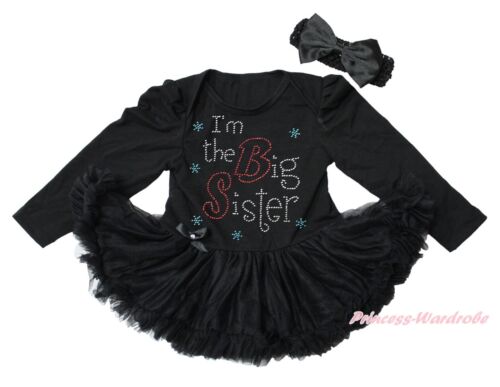 Rhinestone Big Sister Black Long Sleeve Bodysuit Girl Clothing Baby Dress NB-18M