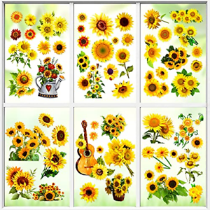 59 Pieces Removable Yellow Flower Decals Sunflower Window Stickers Sunflower for