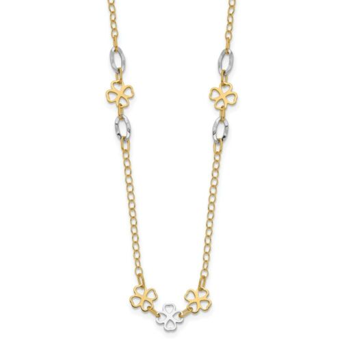 Details about  / Real 14kt Two-tone Diamond-cut Polished Flower Necklace; 17 inch; Lobster Clasp