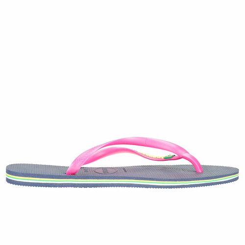 Havaianas Slim Brasil Logo Womens Navy Pink Rubber Beach Flip Flops