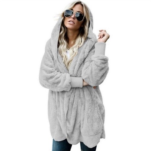 Plus Women Warmer Teddy Bear Fluffy Coat Casual Hooded Fleece Jacket Outwear Top