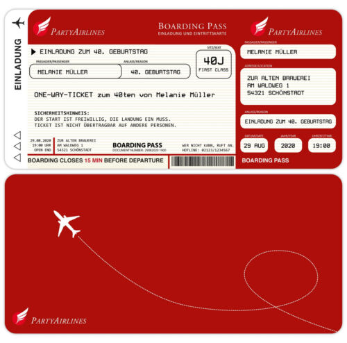 Feste Besondere Anlasse Einladungskarten Zum Geburtstag Als Flugticket Eintrittskarte Einladung Mobel Wohnen Blowmind Com Br