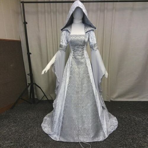 Women Medieval Vintage Dress Hooded Renaissance Cosplay Dress Costume Plus Size 