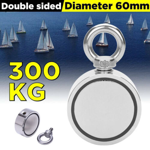 300kg Double Sided Round Recovery Salvage Neodymium Fishing Magnet UK 