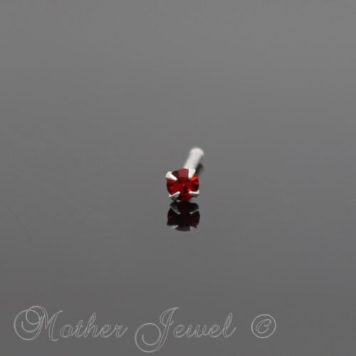 20G REAL SOLID 925 STERLING SILVER 2MM RUBY RED CZ NOSE BALL END STUD PIN BONE 