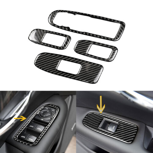 4x Carbon Fiber Inner Window Lift Switch Cover Trim For Cadillac XT5 2016 2017 