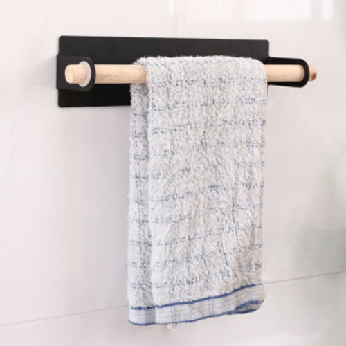Bathroom Towel Rail Shelf Holder Storage Racks Bar Organiser Wall-Mounted Wooden 