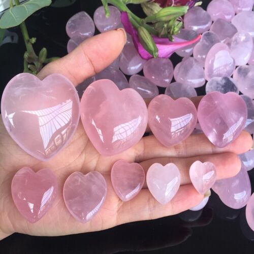Heart Shaped Natural Rose Quartz Pink Crystal Carved Palm Love Healing Gemstone