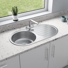 Round Inset Stainless Steel Kitchen Sink - Single Bowl Silver Contemporary