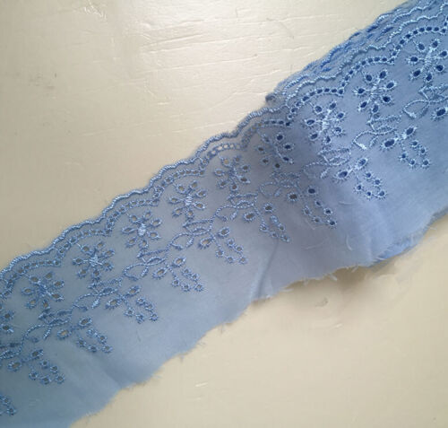 2.5"-3.5" Wide Eyelet Cotton Lace/Embroidered Flower Trim Baby Blue Blue zhb42 