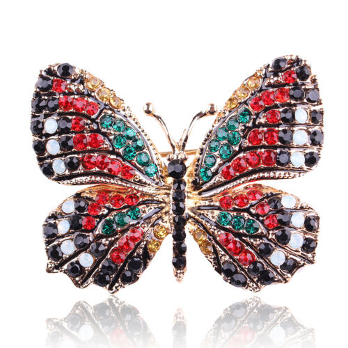 Vintage Alloy & Rhinestone Diamante Butterfly Brooch Broach Pin Wedding LC 