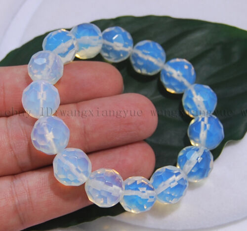 6 /8/10/12/ 14mm Faceted Opal Moonstone Round Gems Beads Bangle Bracelet AAA+ 