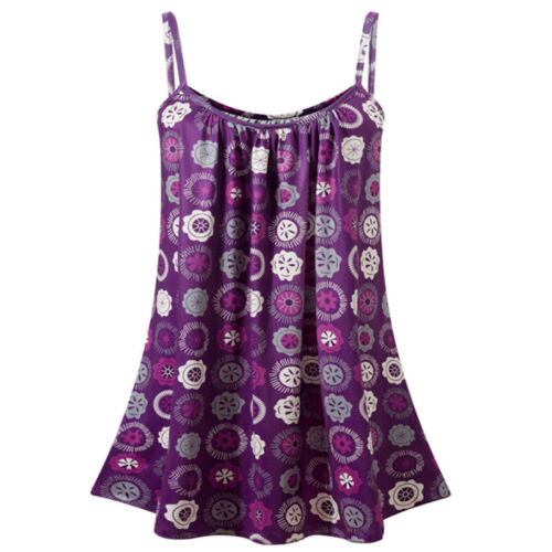 Plus Size Woman Lady Comfy Cami Sleeveless Vest Swing Strappy Printed Flared Top