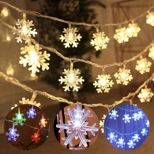 LED Schneeflocke Lichterkette Innen Außen Beleuchtung Weihnachten Party Dekor DE