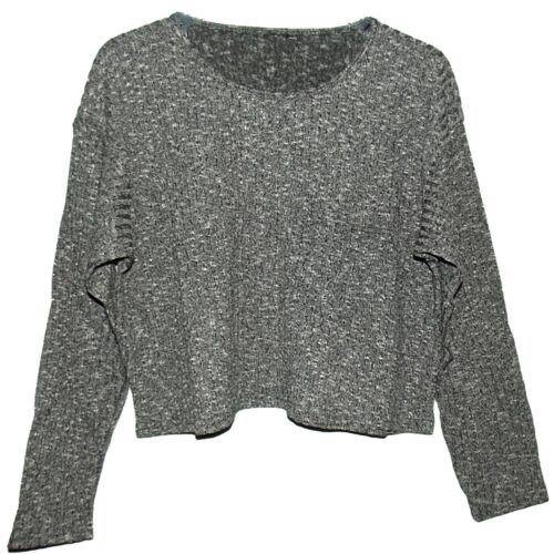 NEW LADIES GIRLS Ex TOPSHOP RETRO CROPPED RIBBED SLOUCHY JUMPER GREY SZ 6-12